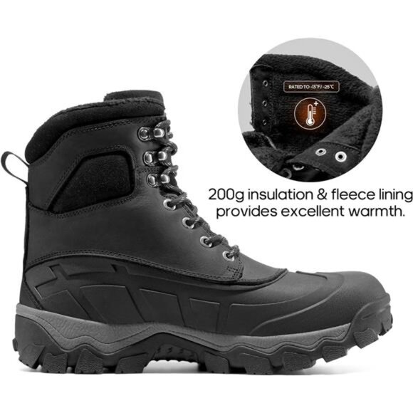 Men\'s Winter Boots Insulated Waterproof Snow Hiking Boots, Black main image 4